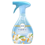 Close-up of a Febreze Fabric spray bottle labeled Refresh & Energize with floral and orange peel graphics