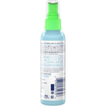 Rear view of a Febreze Fabric To Go spray bottle showing the back label text, barcode and green spray cap.