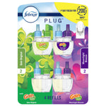 Febreze Plug fragrance refill blister card showing four Gain-scented refill bottles with colorful packaging art