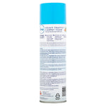 Rear view of a Febreze Heavy Traffic Carpet Foam aerosol can showing usage instructions and small barcode at the bottom.