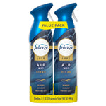 Two Febreze Luxe Air Mist Ocean spray bottles in a value-pack carrier labeled with Hinoki, Ginger and Water Lily notes.