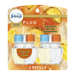 Febreze Luxe plug-in twin refill pack with Tropical Blend label and pineapple art