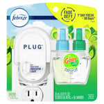 Front-facing Febreze Plug oil warmer with two Gain Original scented oil refills in green packaging
