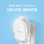 Image of a Febreze plug inserted in an outlet with caption “Know When to Refill - Low Level Indicator.”