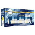 Angled product box of Febreze Plug Ocean showing four visible refill bottles through front window