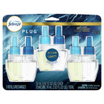 Retail blister pack showing three Febreze Plug refill bottles labeled Ocean with blue background