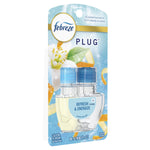 Tall Febreze Plug refill blister pack showing twin clear oil bottles and 'Refresh & Energize' artwork on blue background
