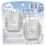 Rear view of Febreze packaging showing two oval disposable devices, ingredient text, barcode and usage directions