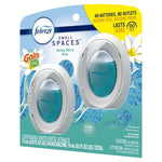 Front packaging of Febreze Small Spaces Honey Berry Hula with two oval disposable freshener units