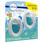 Febreze Small Spaces Honey Berry Hula retail blister showing two oval air freshener units on teal background