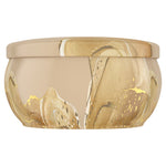 Side profile of beige decorative Febreze candle tin showing marbled gold and cream design around the bowl