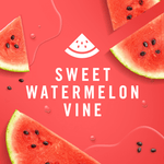 Red promotional graphic with watermelon slices and seeds reading “Sweet Watermelon Vine” with a watermelon icon