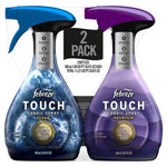 Front view of a two-pack Febreze Touch fabric spray set with blue Ocean and purple Mountain bottles and a central '2 pack' label.