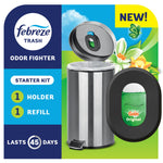 Febreze Trash odor fighter starter kit packaging showing stainless trash can, holder and Gain Original refill graphic