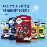 Group display of multiple Febreze Car scent packages with cranberry crumble front and center and text explore a variety