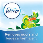 Brand panel showing Febreze logo with Gain scent graphic and text stating 'Removes odors and leaves a fresh scent'.