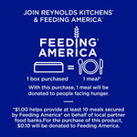 Blue infographic panel showing Feeding America partnership and donation message with simple icons