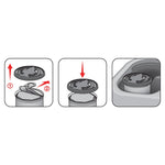 Three-step illustrated instructions showing how to remove the can lid and place it into a car cup holder
