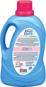 Close-up of the top half of a blue Final Touch bottle showing the pink cap, handle and partial front label text.