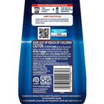 Close-up of the back label on a Finish Jet‑Dry rinse aid bottle featuring caution text, QR code and barcode