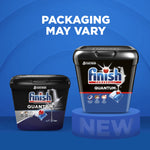 New larger black Finish Quantum tub shown beside older tub with headline ‘Packaging May Vary’ on blue background
