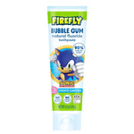 Tube of Firefly Bubble Gum natural fluoride kids toothpaste featuring Sonic the Hedgehog on front label