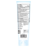Back of a Firefly toothpaste tube showing drug facts, directions, ingredients and barcode