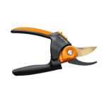 Fiskars PowerGear2 bypass pruner with titanium-coated curved blade and black-orange handle
