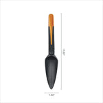 Top-down view of Fiskars seed trowel with dimensions marked showing 11.03" length and 1.94" width