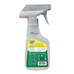 Rear view of Fit Organic spray bottle showing back label, instructions and certification icons