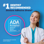 Promotional panel with '#1 Dentist Recommended' claim, ADA Accepted badge, and a smiling clinician holding dental tools.