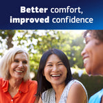 Lifestyle photo of smiling people outdoors with headline about better comfort and improved confidence