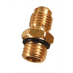 Brass threaded AC refrigerant coupler with black O-ring, close-up on white background