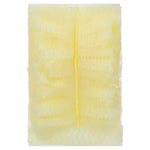 Flat lay of a single pale yellow replacement duster sheet showing layered zigzag textured fibers on white background