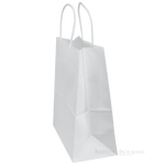 Two white Flexicore paper gift bags with twisted handles shown slightly angled and nested
