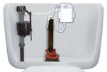 Illustration-style photo showing a toilet tank interior with a Fluidmaster Flush 'n Sparkle dispenser installed