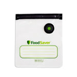 Single FoodSaver reusable zipper bag with vacuum valve and writable label area on white background