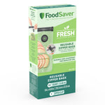 Boxed FoodSaver reusable quart zipper bags packaging with green branding and product window