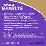 Purple instruction panel titled 'FOR BEST RESULTS' with numbered usage steps and charging directions