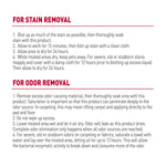Instructional label panel titled For Stain Removal and For Odor Removal with numbered usage steps and guidance