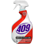 Close-up of a Formula 409 original multi-surface spray bottle with red-and-white label and purple 409 logo.