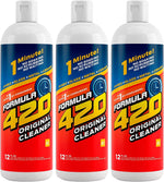 Three upright Formula 420 Original Cleaner 12 fl oz bottles with red, blue and yellow labeled packaging