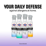 Four Clorox PURE Allergen Neutralizer sprays in different scent colors with headline 'Your daily defense against allergens at home'