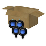 Four Febreze Auto Platinum Ice vent clips shown in front of an open corrugated shipping box on a white background