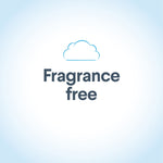 Simple graphic with a cloud icon and bold text reading 'Fragrance free' on a pale blue background