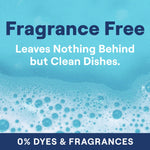 Blue soapy water background with large text ‘Fragrance Free’ and note about leaving nothing behind