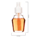 Clear amber fragrance oil refill bottle shown with dimension lines indicating 1.5 by 3 inches