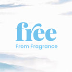 Simple graphic with word 'free' in blue and smaller text 'From Fragrance' on a soft cloud-like background