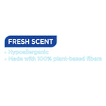 Minimal product callout graphic reading 'Fresh Scent' with bullet text mentioning hypoallergenic and plant-based fibers