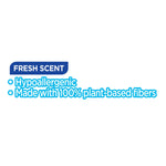 Graphic label stating "Fresh Scent" with bullet points "Hypoallergenic" and "Made with 100% plant-based fibers."
